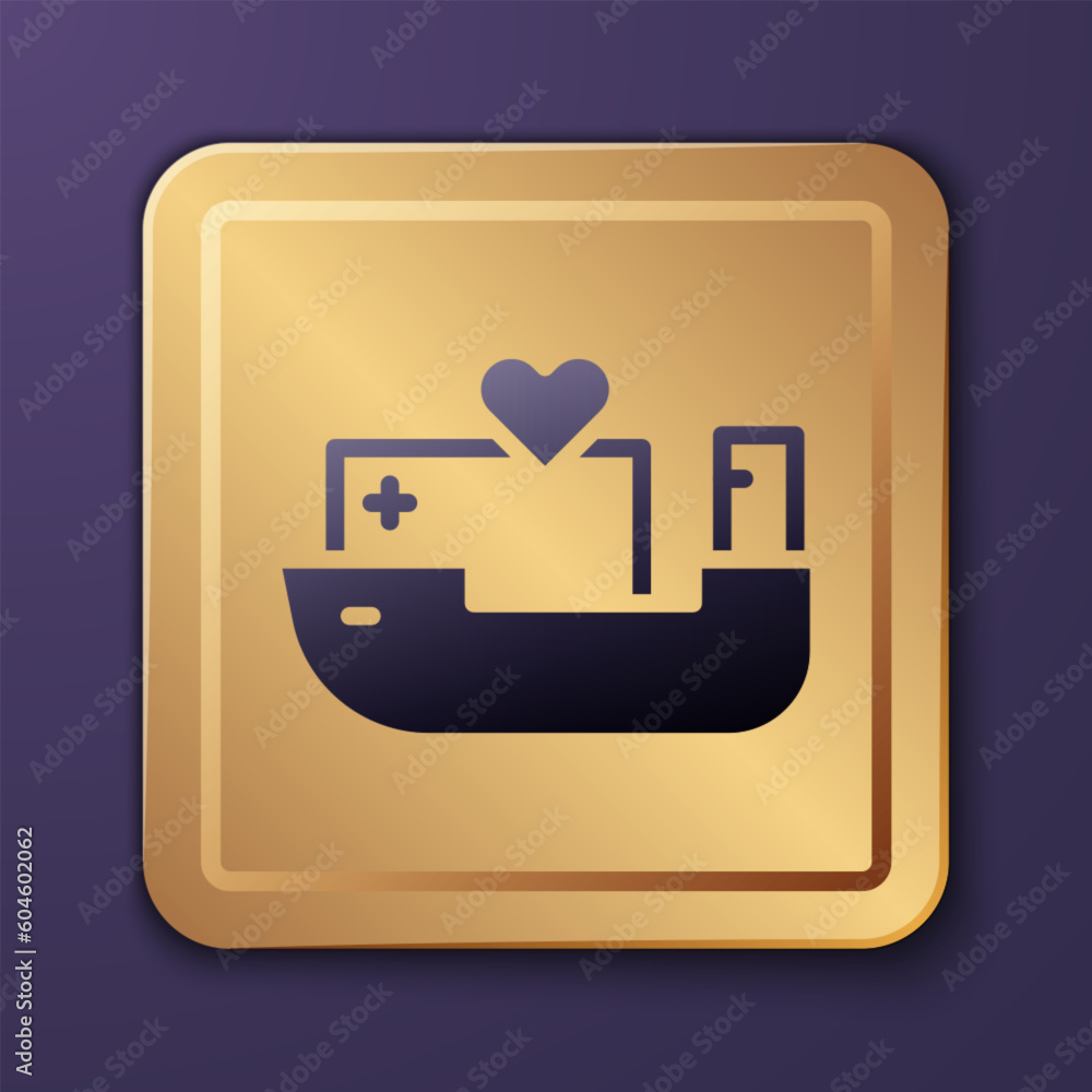 Purple Humanitarian ship icon isolated on purple background. Gold square button. Vector Purple Humanitarian ship icon isolated on purple background. Gold square button. Vector