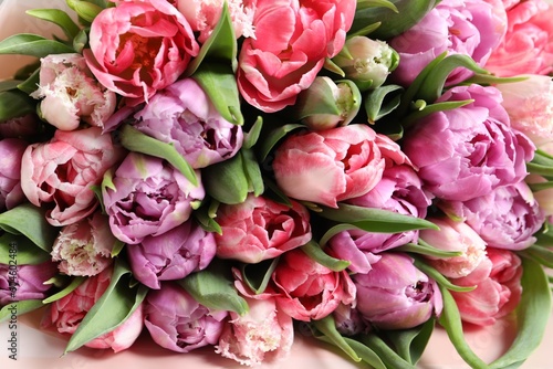 Beautiful bouquet of tulips as background  closeup