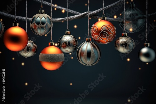 In the New year time colorful hanging christmas balls photo. Generative AI