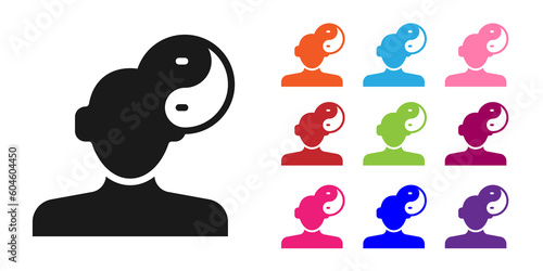 Black Yin Yang symbol of harmony and balance icon isolated on white background. Set icons colorful. Vector