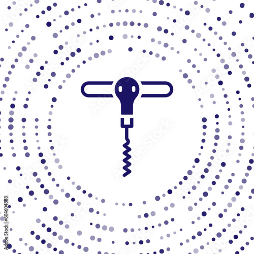 Blue Wine corkscrew icon isolated on white background. Abstract circle random dots. Vector
