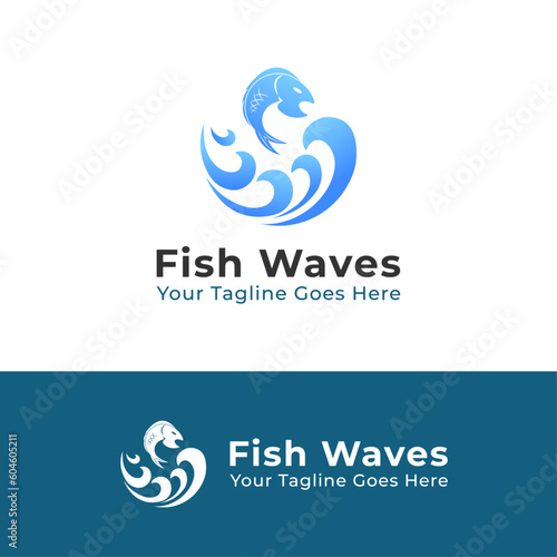 Fish Wave Logo Vector Design, Fish farm logo, fresh fish
