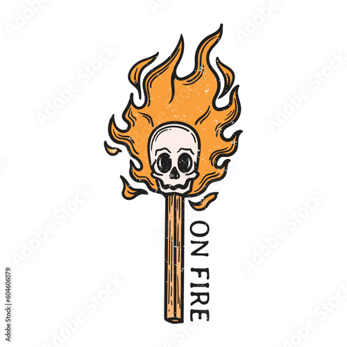 vintage illustration of matchstick with burning skull head