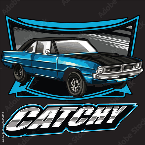 blue drag race illustration isolated in black background for poster, t-shirt, graphic design, business element, and card