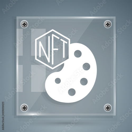 White NFT Digital crypto art icon isolated on grey background. Non fungible token. Square glass panels. Vector