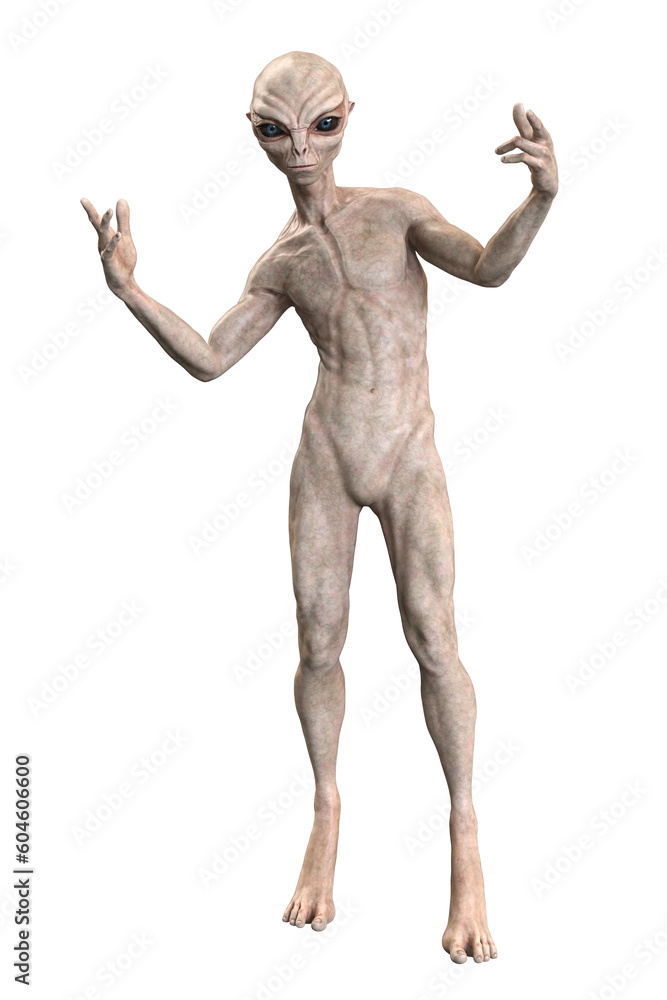 Grey alien on transparent background, 3d render Grey alien on transparent background, 3d render