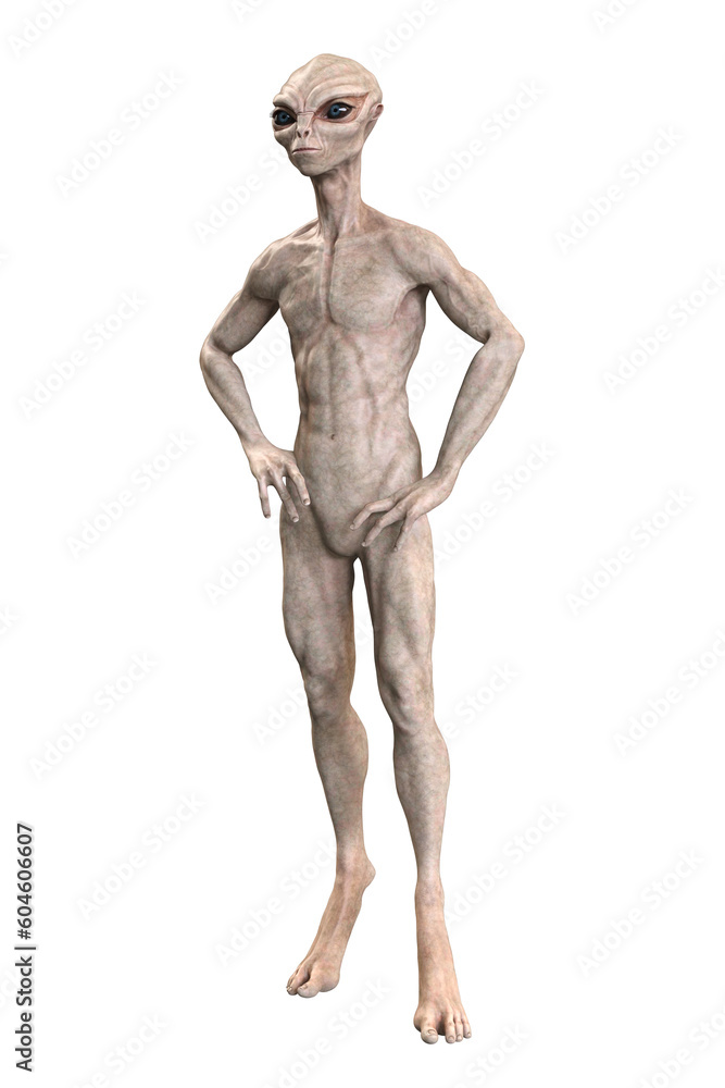 Grey alien on transparent background, 3d render Grey alien on transparent background, 3d render