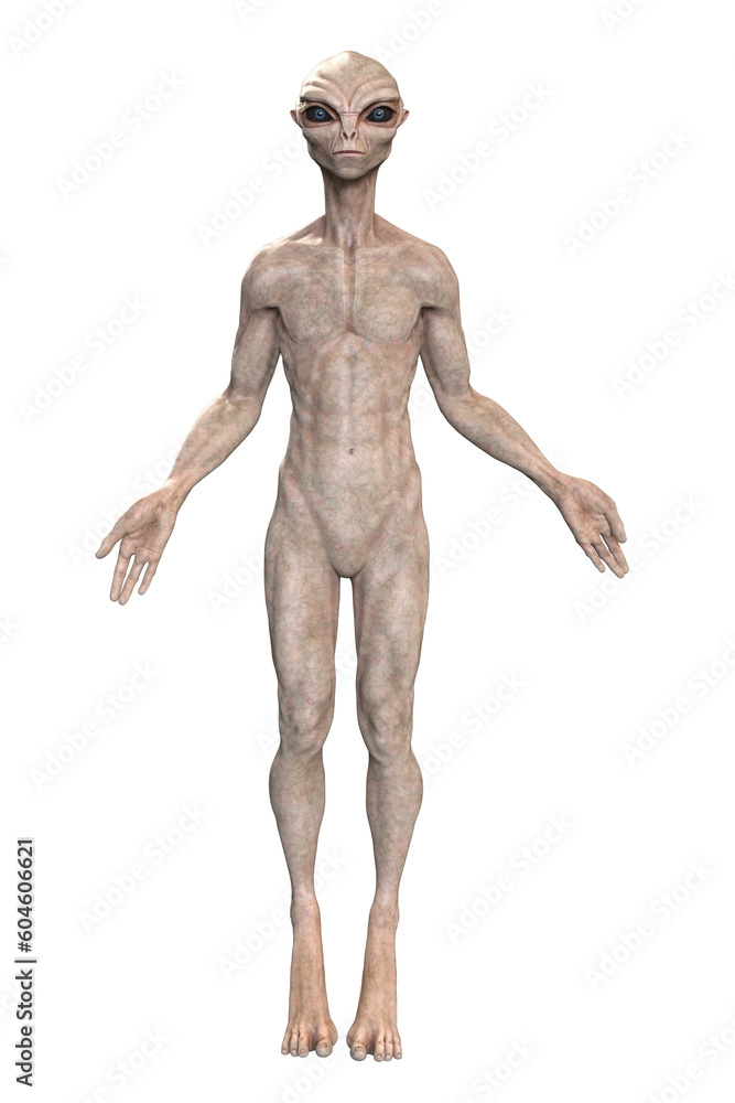 Grey alien on transparent background, 3d render Grey alien on transparent background, 3d render
