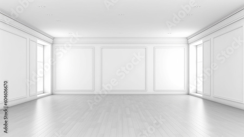 Corner of empty room with white walls floor and ceil . 