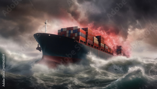 A photo large container ship sailing in ocean. Generative AI