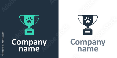 Logotype Pet award symbol icon isolated on white background. Medal with dog footprint as pets exhibition winner concept. Logo design template element. Vector