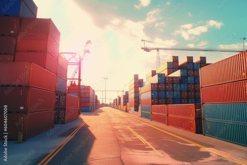 Fototapeta premium Container ports with containers and ships in the background. Generative AI