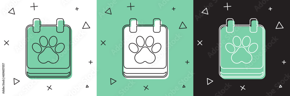 Set Calendar grooming icon isolated on white and green, black background. Event reminder symbol. Vector