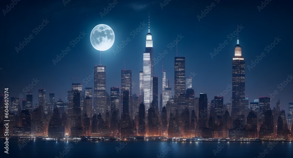 Illuminated Majesty: New York Skyline at Night with the Twin Towers Illuminated Majesty: New York Skyline at Night with the Twin Towers