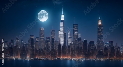 Illuminated Majesty: New York Skyline at Night with the Twin Towers