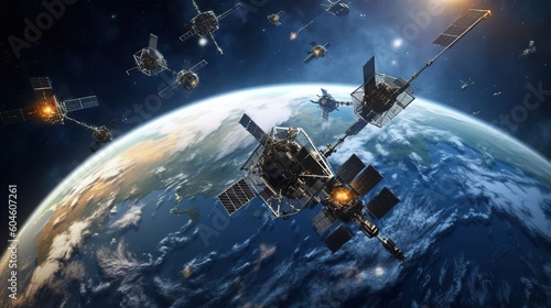 Several satellites are located around the planet Earth for observation. AI generated 