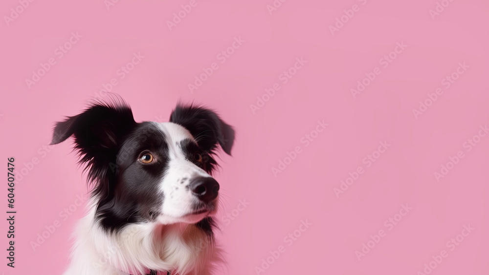 Border collie dog, Sheep dog on pink background with copy space (Generative AI)