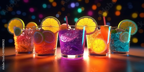 Colorful Cocktails For Rousing Summer Party. Created with generative AI tools
 photo