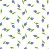 Simple blue flowers, cute pattern. Watercolor illustration, summer cute motif isolated on white background.