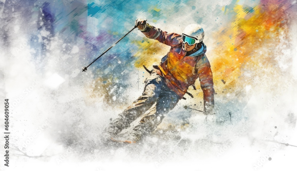 Obraz premium Skier jumping on a snowy mountain. Generative AI