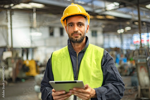 Obraz na płótnie engineer worker using digital tablet with looking at camera