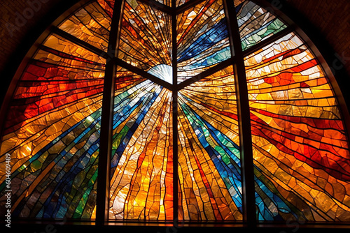 Church Sun stainglass window, Arch Shape,Generative AI photo