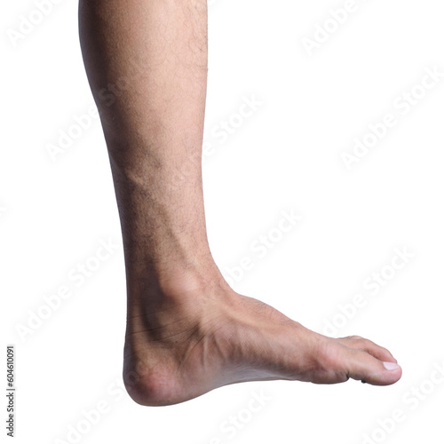 Male Feet in Various Poses on Transparent or White Background