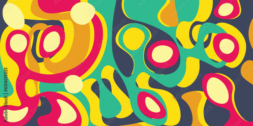 Groovy pattern design. groovy wavy lines and shapes in pink navy blue yellow colors Groovy pattern design. groovy wavy lines and shapes in pink navy blue yellow colors