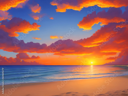 summer vacation, beach, sunset, sun shading ai generated © maxnyc