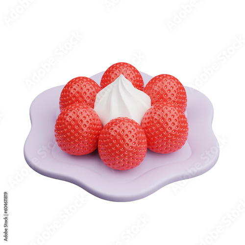 strawberries on a plate (BK01 - Strawberries with cream 02)