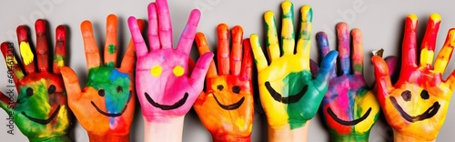 art artist child paint colorful smile fun finger hand concept. Generative AI.