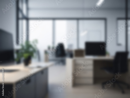Blurred office workspace interior with modern style  workplace with cityscape  business presentation background  professional background  blurry background  ai generated