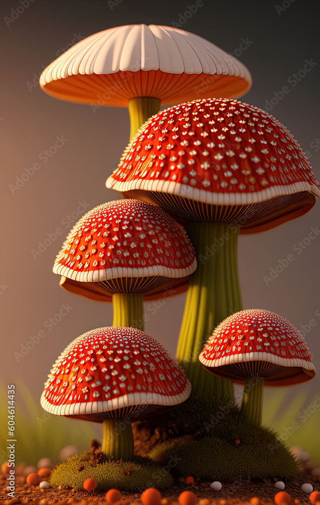 Obraz premium Fly Agaric in grass on a forest. Ai generated technology