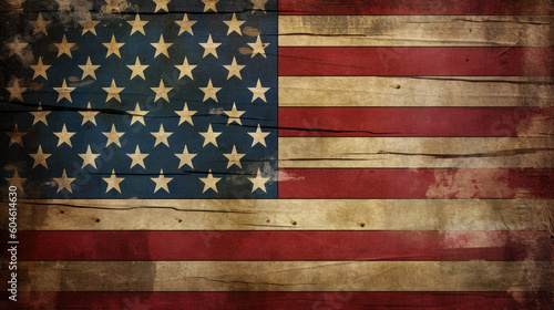 American flag on old wooden background created with Generative AI