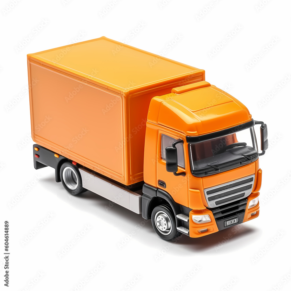 Orange cargo truck, 3d render, on white background, AI generated Orange cargo truck, 3d render, on white background, AI generated