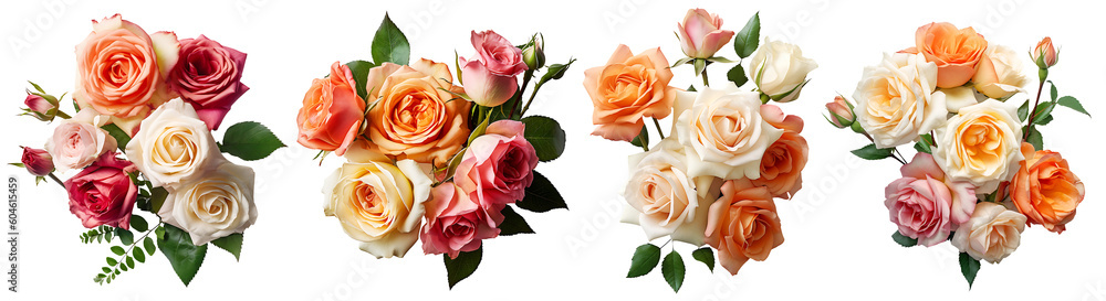 Bunch of roses flowers on transparent background, Generative AI Technology 