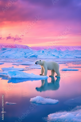 A polar bear standing on top of an ice floer. Generative AI.