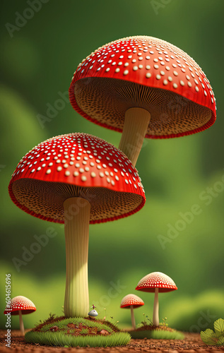 Fly Agaric in grass on a forest. Ai generated technology © inteamvideo