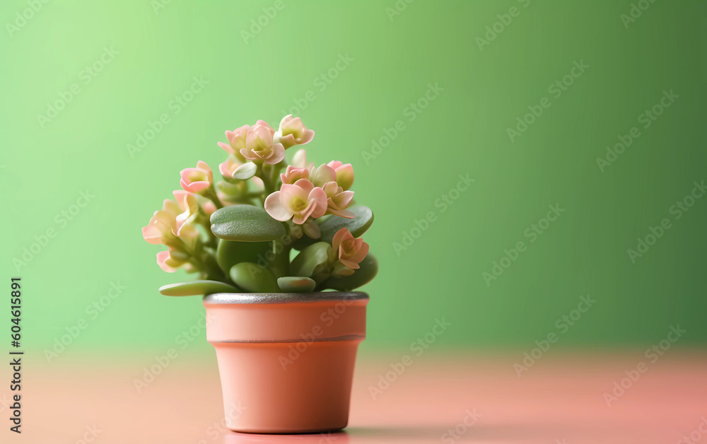 Naklejka premium cute mini plant in a pot, pastel background