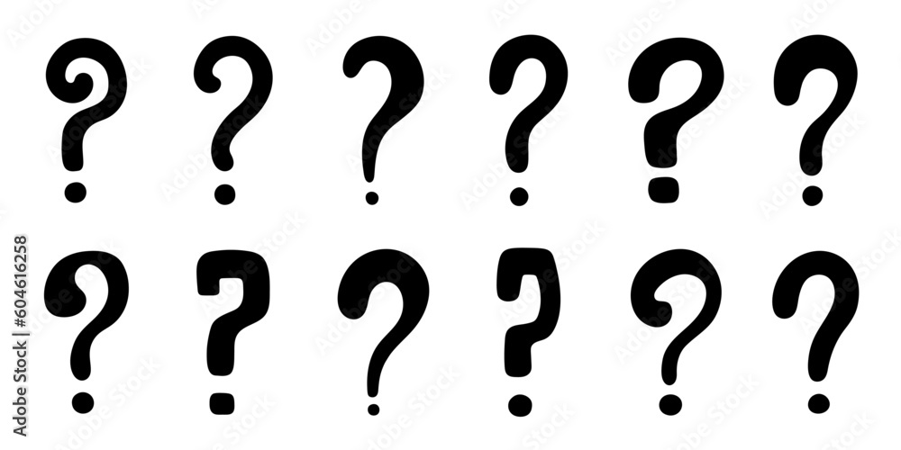 Question mark set hand drawn in simple style, vector illustration. Icon question symbol for print and design. Quiz and Exam concept, isolated elements on a white background. Graphic sign ask and fqa Question mark set hand drawn in simple style, vector illustration. Icon question symbol for print and design. Quiz and Exam concept, isolated elements on a white background. Graphic sign ask and fqa
