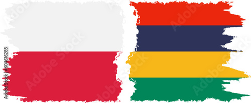 Mauritius and Poland grunge flags connection vector