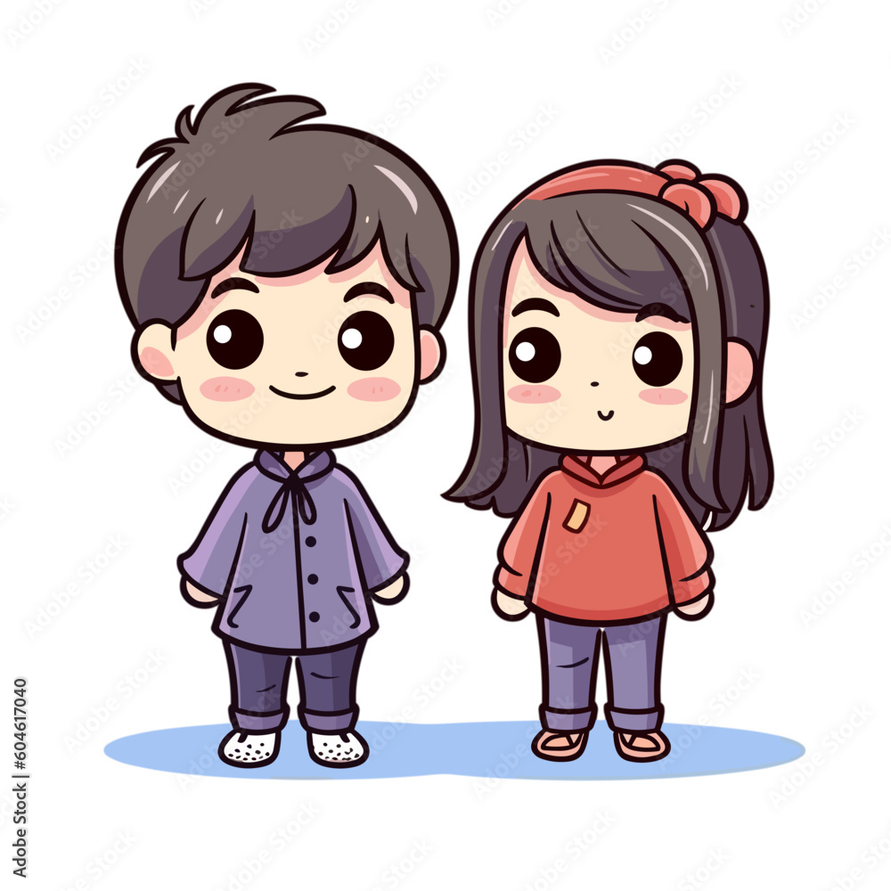 a little cute boy and girl wearing Chinese clothes style 4