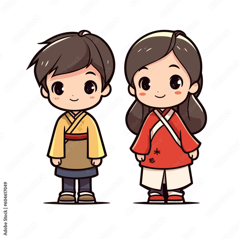 a little cute boy and girl wearing Chinese clothes style 1