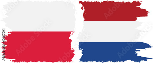 Netherlands and Poland grunge flags connection vector