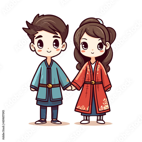 a little cute boy and girl wearing Chinese clothes style 2
