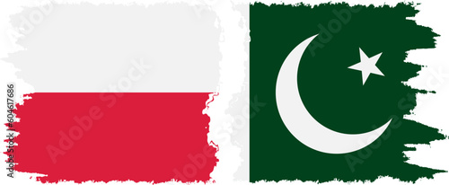 Pakistan and Poland grunge flags connection vector
