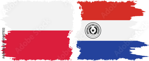 Paraguay and Poland grunge flags connection vector