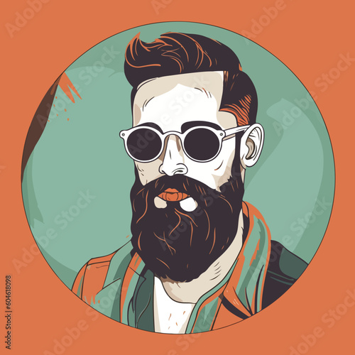 Portrait of a young man in glasses with beard, flat vector illustration 