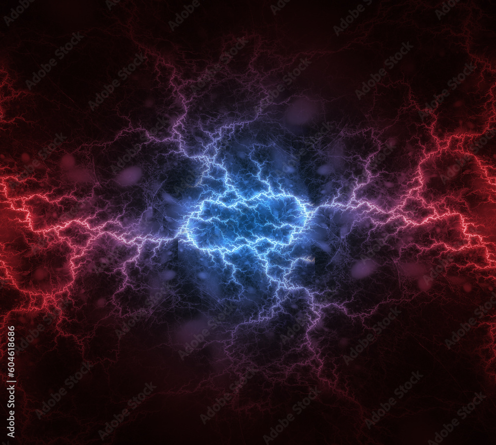 Blue and red fractal lightning background, electrical abstract Blue and red fractal lightning background, electrical abstract