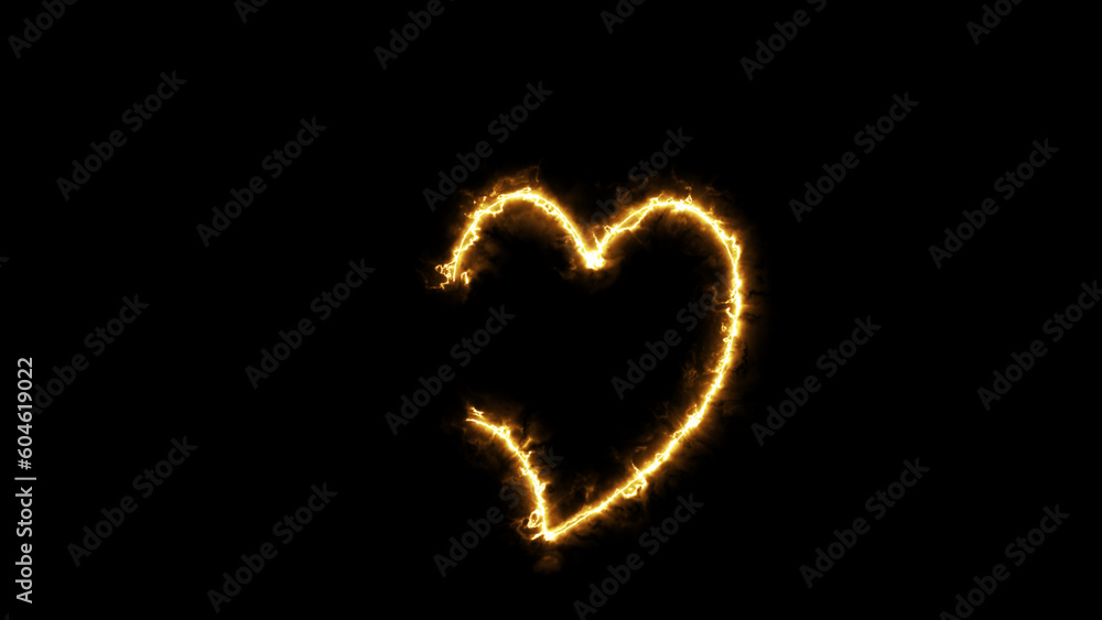 fire effects of the contour of the heart on a black background. Neon design elements.